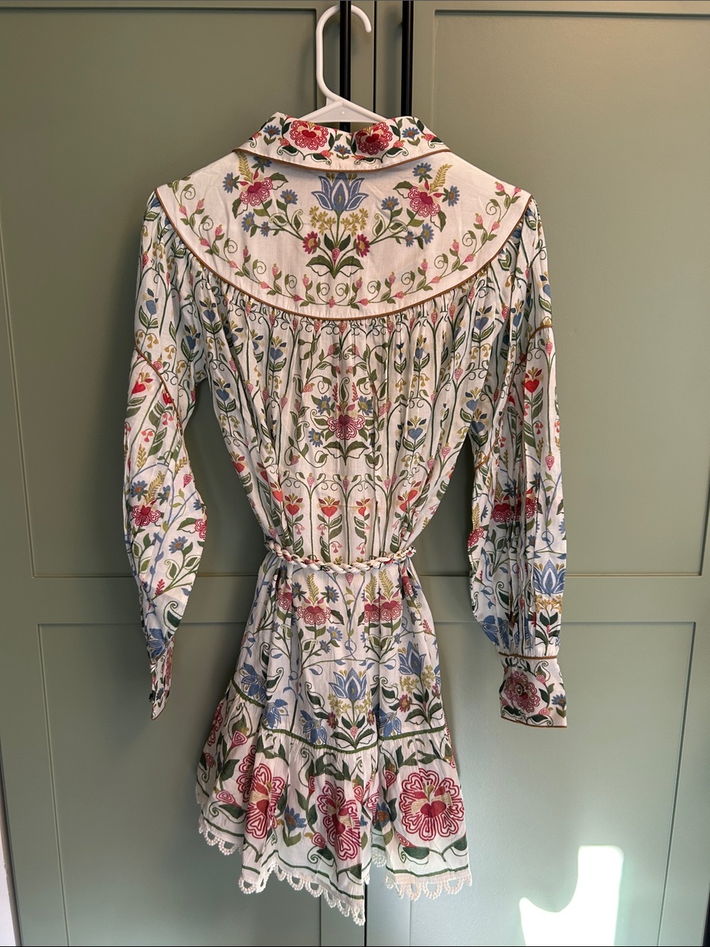 FARM Rio White Floral Tie-Waist Mini Dress with Red, Blue & Green Print - Picture 7 of 9